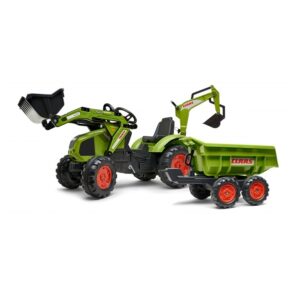FALK-haagisega-traktor-lastele-koos-ekskavaatorkopaga-roheline