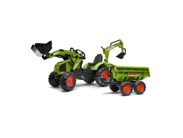 FALK-haagisega-traktor-lastele-koos-ekskavaatorkopaga-roheline