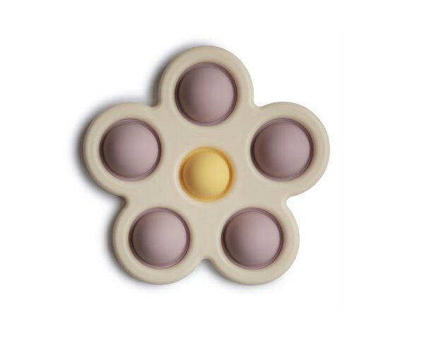 Mushie-mänguasi-Lilleke-pop-it-soft-lilac-pale-daffodil-ivory